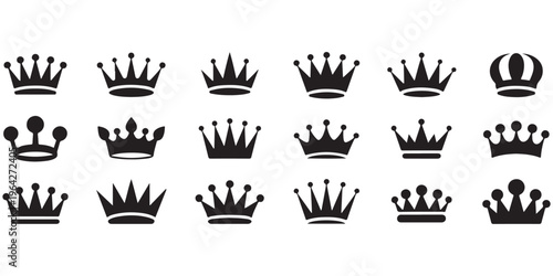Crown icon collection in various styles including royal king and queen crowns 