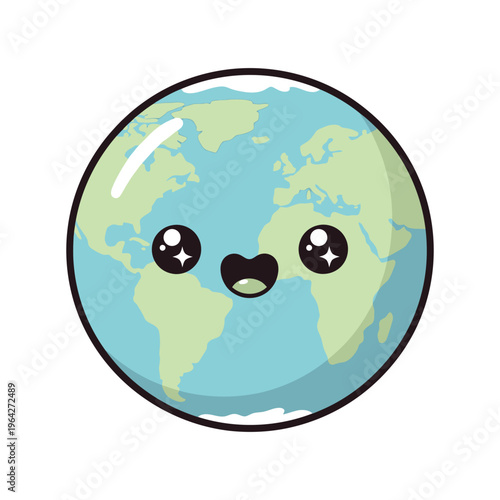 Cute cartoon globe with face.