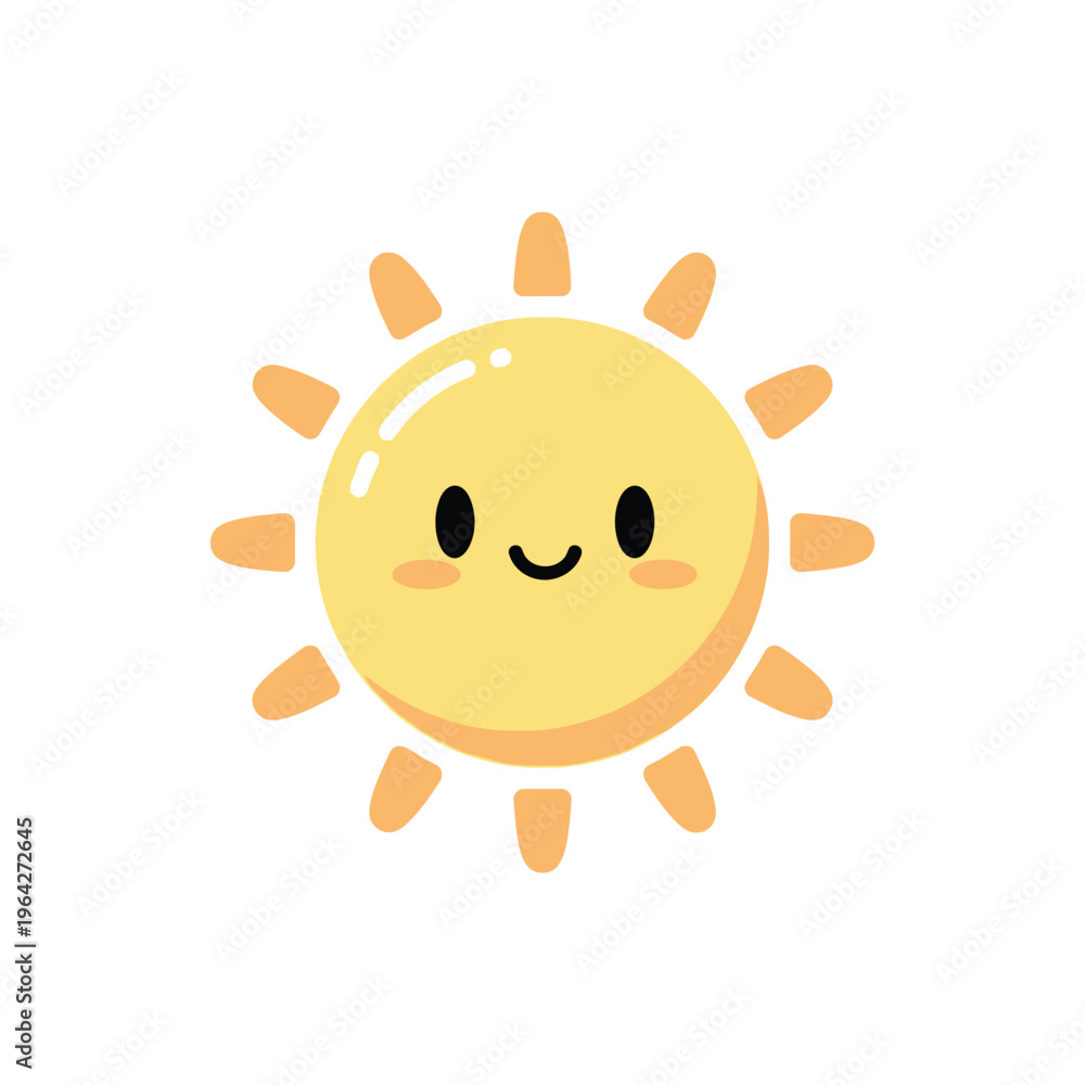 Obraz premium Smiling Sun Cartoon Character Face.