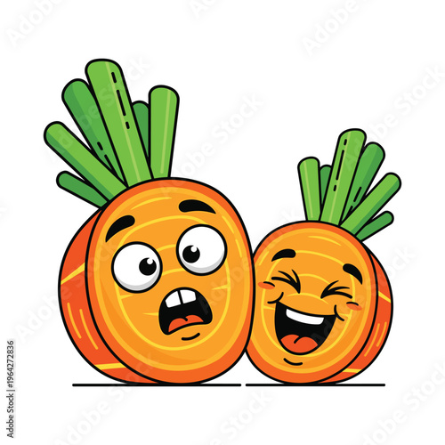 Funny Cartoon Carrots with Different Emotions - Happy and Surprised