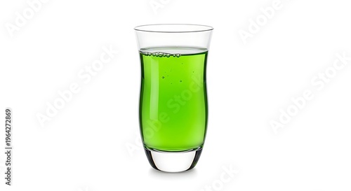 Glass of green liquid drink.