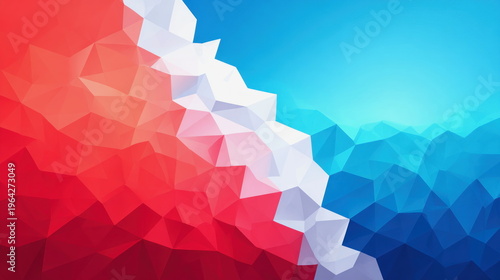 Abstract Geometric Background With Red White Blue Low Poly Triangular Art