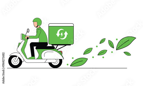 Eco Friendly Electric Scooter Delivery Service with Leaves Minimalist Line Art Vector