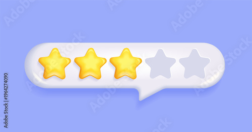 3d five star rating in text speech bubble. Negative 3 stars customer product rating review for apps,websites. Feedback,dissatisfied quality.Three elements for rating designation,hotels status. Vector