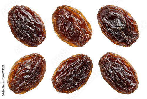 Six Dried Raisins Arranged in Two Rows