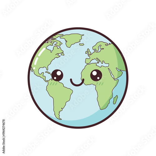 Cartoon Earth Globe with Smiling Face.