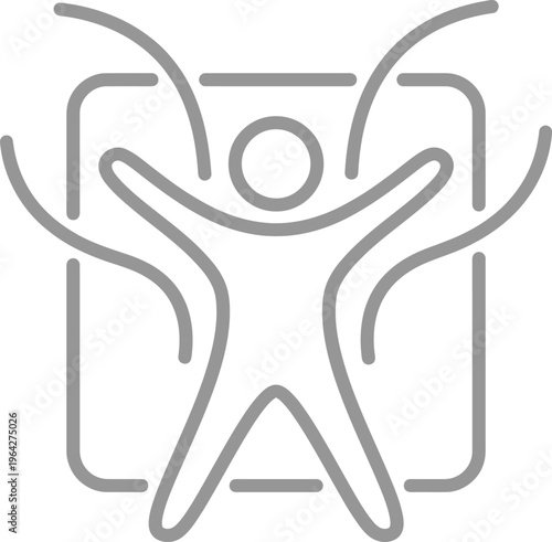 Vector graphic illustration of a person jumping out of a square frame in a celebratory pose with arms raised