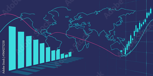 Upward arrow graph with glowing financial data charts, stock market growth and investment success visualization.