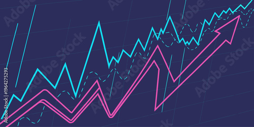 Business growth concept with rising chart, glowing market data and financial analytics dashboard.