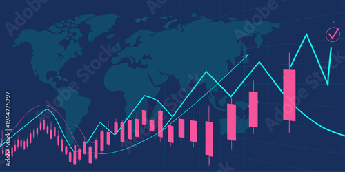 Financial data visualization with upward arrow graph, glowing stock charts and modern investment analysis background.
