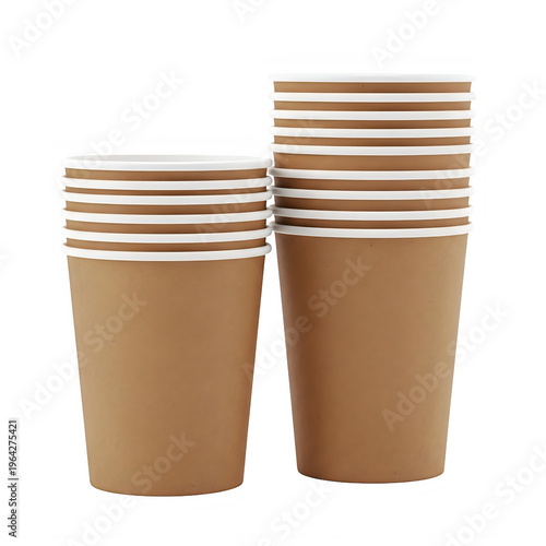 A stack of brown paper cups on a white background isolated on transparent background
