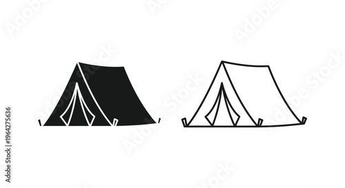 Black and white tents camping outdoor Vector