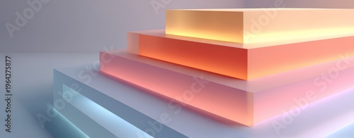 Light illuminates three stacked blocks three geometric shapes are illuminated from above