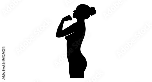 Strong woman silhouette flexing arm muscles, female bodybuilder profile vector, fitness and empowerment concept illustration for gym branding