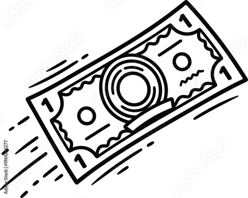 Vector graphic illustration of a speeding dollar bill with motion lines