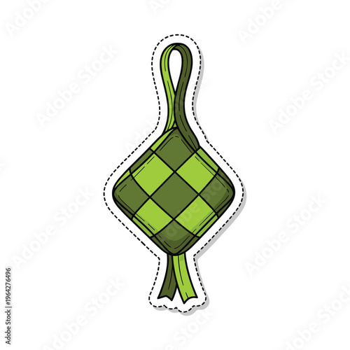 Ketupat Sticker Icon - Traditional Southeast Asian Rice Dumpling, Islamic Holidays