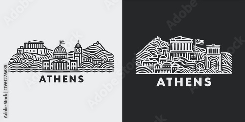 Athens Greece Skyline Ancient Landmark Vector