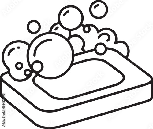 Black Outlined Icon of soap bar with bubbles