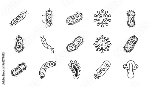 Linear Microorganism Icons Vector Editable Stroke Outline Set Science Biology Isolated Illustration