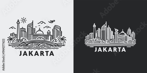 Jakarta Indonesia Skyline City Silhouette Vector Illustration