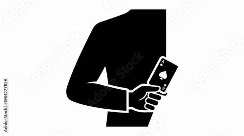Silhouette icon of a hand discreetly holding a playing card, symbolizing hidden strategy, crucial decisions, or a concealed game advantage