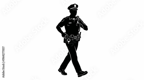 Monochromatic illustration of a law enforcement officer patrolling, symbolizing authority and community safety