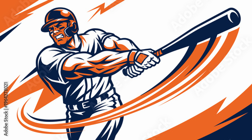 Baseball player swinging a bat in a dynamic and energetic graphic illustration