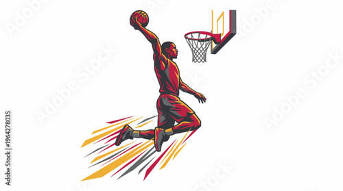 Dynamic Basketball Player Soaring for a Slam Dunk in Action Illustration