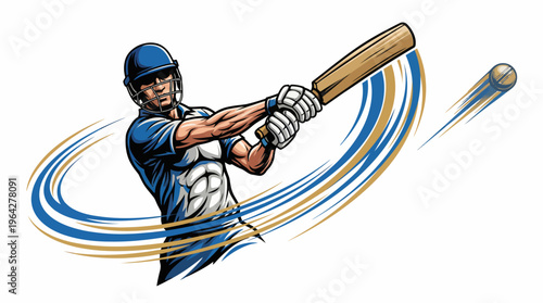Dynamic cricket player in action, hitting a fast ball with powerful swing, showcasing intense sportsmanship