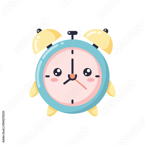 Cartoon Alarm Clock Face Closeup.