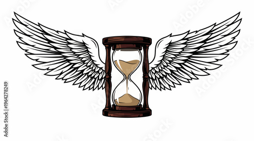 Elegant illustration of an hourglass with spread wings, symbolizing the passage of time
