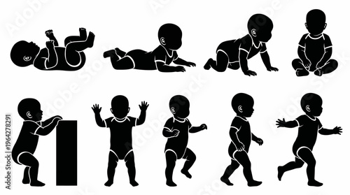 Illustrative Silhouettes of Baby Development Stages, Charting Growth from Infancy to Early Toddlerhood