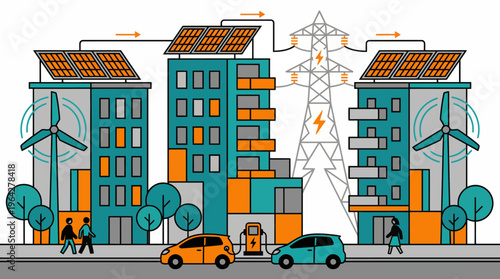 Sustainable Urban Energy Solutions Futuristic Cityscape with Renewable Resources