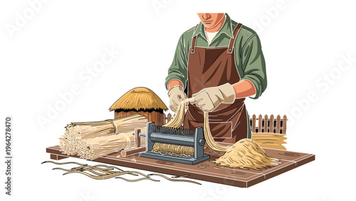 Crafting Noodles: An artisan skillfully crafts fresh noodles, shaping the dough into perfect strands, evoking a sense of traditional craftsmanship. 