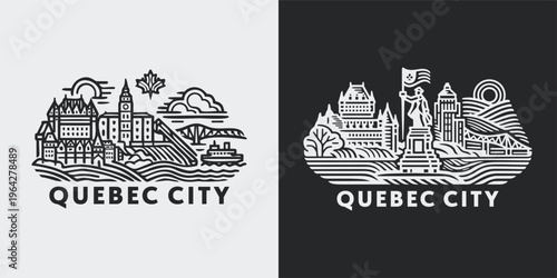 Quebec City Skyline Historical Landmark Vector Illustration