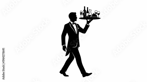 Waiter carrying a tray of drinks and food, serving guests at an event