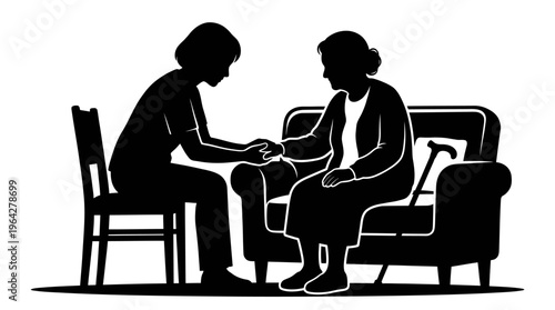 Compassionate care for the elderly a silhouette of support and comfort, symbolizing empathy and vital assistance