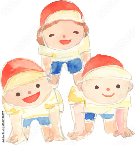 仲良く笑う幼い子どもたちのイラスト