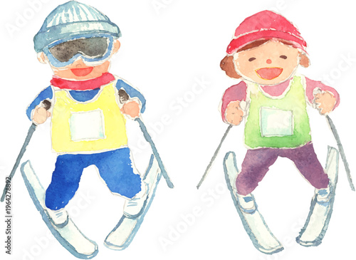 スキーを楽しむ子どものイラスト