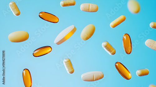 assorted magnesium supplements and capsules on blue background