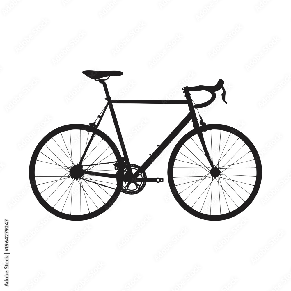 Fototapeta premium Road bike silhouette vector, black racing bicycle icon on white background, professional cycling equipment for triathlon and fitness sports