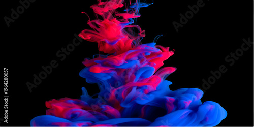 Abstract colorful smoke swirls in a smooth motion creating a vibrant wave pattern of blue and red fire flames on a black background