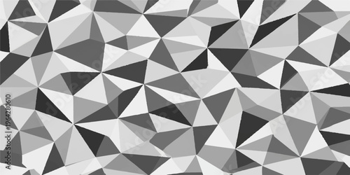 This seamless black and white abstract background features a geometric mosaic of triangle and diamond shapes creating a modern vector texture for an artistic wallpaper design