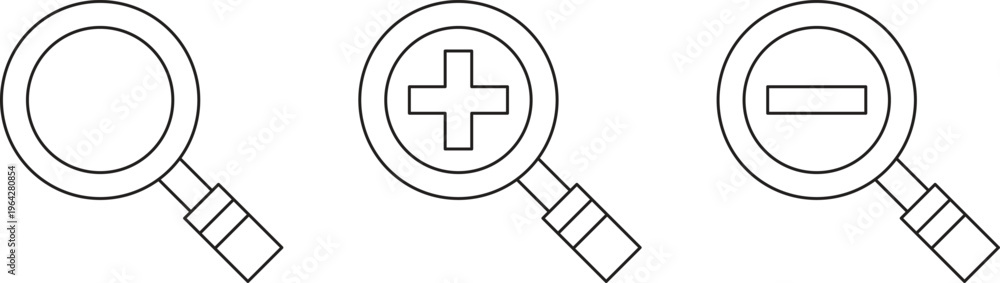 Obraz premium search icon . magnifying glass,search,icon,inspection,find,look,zoom,discovery,interface,symbol,element,tool,minimalist,object,graphic,simple,web,navigation,black-and-white,mark,outline,round,white ba