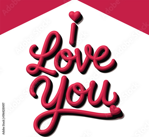 Red lettering spells i love you above a red ribbon silhouette