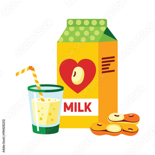 Soy Milk Carton with Glass and Peanuts - Healthy Dairy-Free Beverage