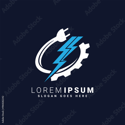 Power and Energy Solution Logo with Plug and Gear Icon