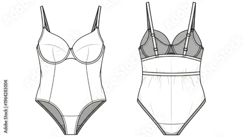 Vector CAD design style illustration of women's underwear bodysuits