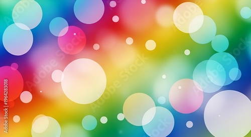 Bright glowing circles and sparkles over smooth rainbow gradient creating dreamy abstract atmosphere.