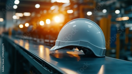 Construction safety protocols manufacturing facility image of hard hat industrial environment close-up view worker safety awareness